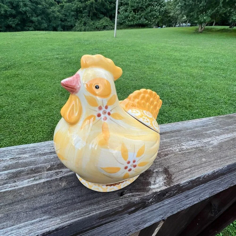 Temptations By Tara Old World Yellow Chicken Canister Farmhouse
